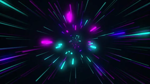 Glowing neon rays motion in spase, lightspeed journey through time continuum Stock Footage 328574056