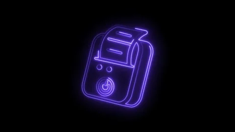 Glowing neon receipt printer icon on black background for financial and ret.. Stock Footage 330779496