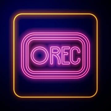 Glowing neon Record button icon isolated on black background. Rec button. Vector Stock Illustration