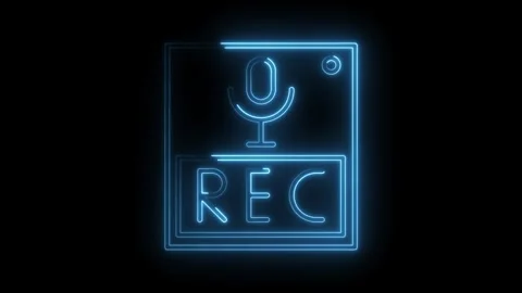 Glowing neon recording interface animation with microphone and rec text on .. Stock Footage 314536496