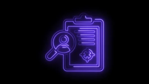 Glowing neon recruitment process animation with magnifying glass,checklist and Stock Footage 322961601