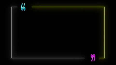 Glowing neon rectangle box with quotation marks animation.Text mark of the .. Stock Footage 310280920