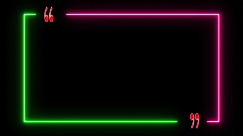 Glowing neon rectangle box with quotation marks animation.Text mark of the .. Stock Footage 310280925