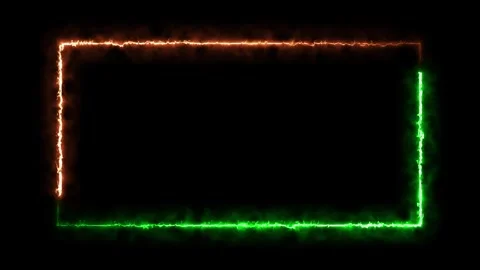 Glowing neon rectangle frame with electric flickering effects. Video stock 336621477
