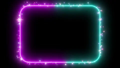 Glowing Neon Rectangle Frame with Energy Particles and Star Glitter Animation. Video stock 337681181