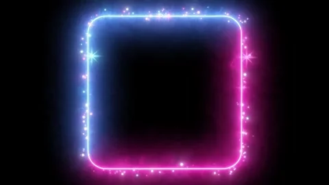 Glowing Neon Rectangle Frame with Energy Particles and Star Glitter Animation.  库存影片 337681191