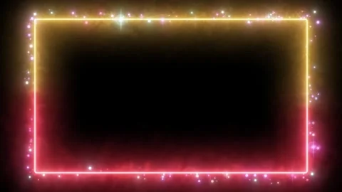 Glowing Neon Rectangle Frame with Energy Particles and Star Glitter Animation. Stockbeeldmateriaal 337681197