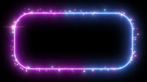 Glowing Neon Rectangle Frame with Energy Particles and Star Glitter Animation. Stockbeeldmateriaal 337681208