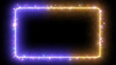 Glowing Neon Rectangle Frame with Energy Particles and Star Glitter Animation. Видео 337681233