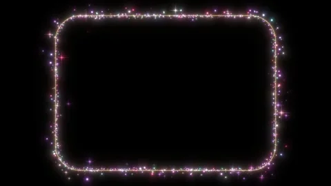 Glowing Neon Rectangle Frame with Energy Particles and Star Glitter Animation Stock Footage 337773120