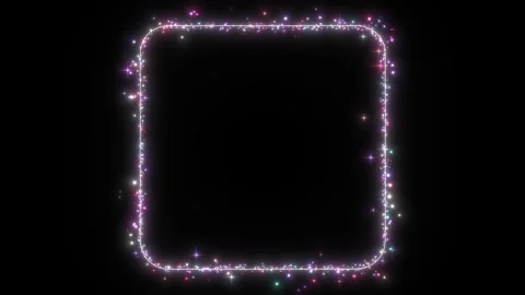 Glowing Neon Rectangle Frame with Energy Particles and Star Glitter Animation 库存影片 337773125