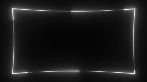 Glowing neon rectangle frame loop with white light on dark background for intros Video stock 337186563