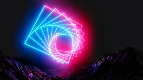 Glowing neon rectangles on dark background Illustrazione stock
