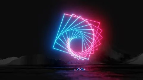 Glowing neon rectangles on dark background Stock Illustration