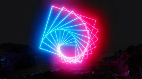 Glowing neon rectangles on dark background Stock Illustration