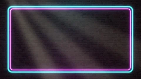 Glowing Neon Rectangular Frame on Dark Brick Wall Background Stock Footage 344379422