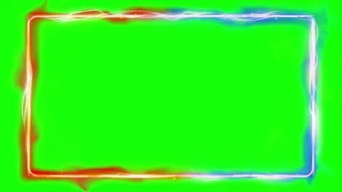 Glowing neon rectangular frame with electric energy border on green screen Video stock 344927789