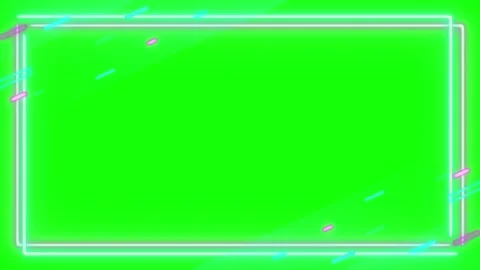 Glowing neon rectangular frame with floating geometric elements moving on a vibr 스톡 동영상 335674729