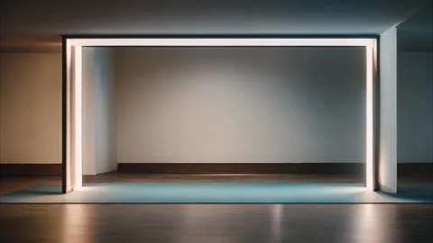 Glowing neon rectangular frame, underground garage lighting dimming light e.. Stock Footage 273954190