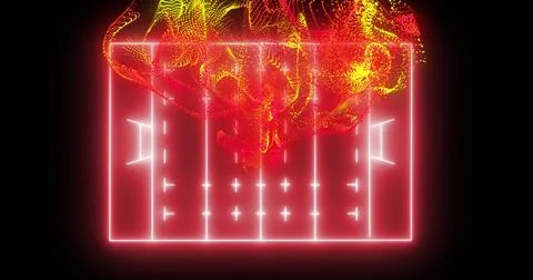 Glowing neon rectangular grid pulsing in black void, with vertical dividers and Stock Photos