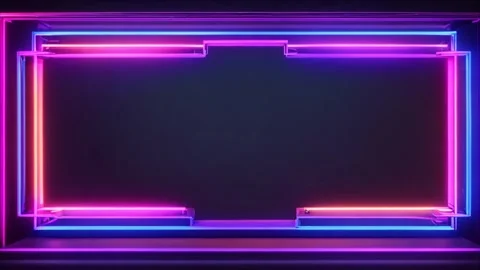 Glowing neon rectangular horizontal color changing frame on dark dark backg.. Stock Footage 273954584