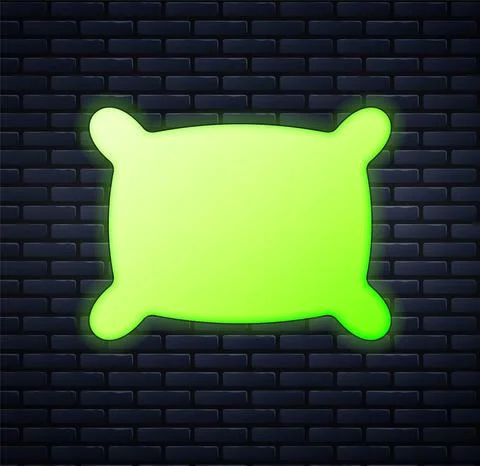 Glowing neon Rectangular pillow icon isolated on brick wall background. Cushion Stock Illustration