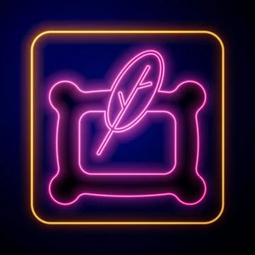 Glowing neon Rectangular pillow icon isolated on black background. Cushion sign Stock Illustration