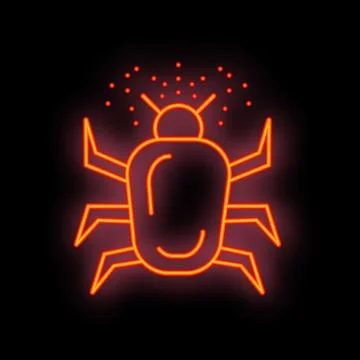 Glowing neon red beetle spreading virus malware on black background 스톡 일러스트