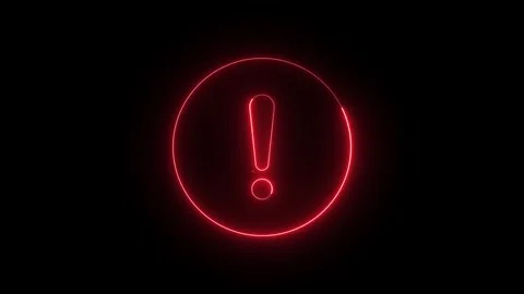 Glowing neon red exclamation warning sign isolated on dark background, circ.. Stock Footage 309515837