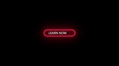 Glowing neon red learn now button with rounded capsule outline 4k motion video Video stock 343658785
