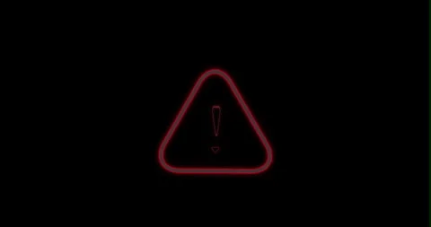 Glowing Neon Red Warning Exclamation Icon on Black Background - Pulsing Alert. Vidéo 335720506