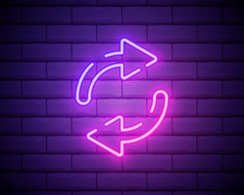 Glowing neon Refresh icon isolated on brick wall background. Reload symbol. R Stock Illustration