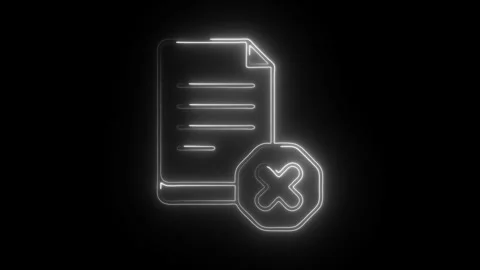 Glowing neon rejected document icon isolated on black background. HD Video .. Stock Footage 304542402