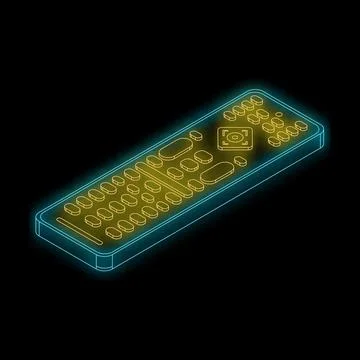 Glowing neon remote control on black background Illustrazione stock