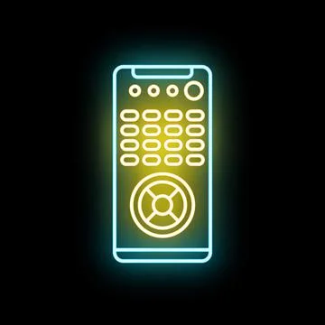 Glowing neon remote control icon on black background Illustrazione stock