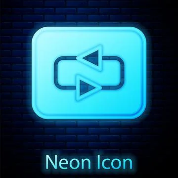 Glowing neon Repeat button icon isolated on brick wall background. Vector Stock Illustration
