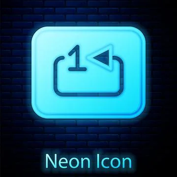 Glowing neon Repeat track music player icon isolated on brick wall background Stock Illustration