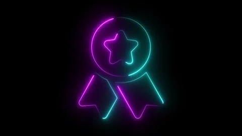 Glowing neon ribbon featuring a five pointed star symbol isolated on a deep.. Stock Illustration