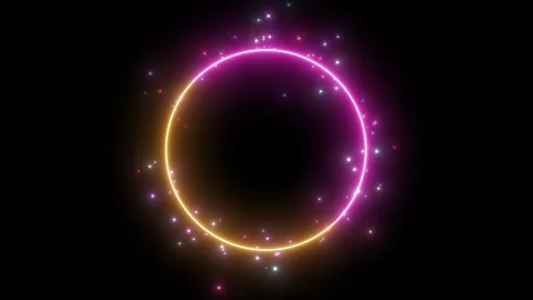 Glowing Neon Ring Frame with Sparkling Glitter Particles Loop. Futuristic Neo Stock Footage 337773140