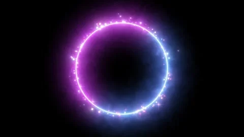 Glowing Neon Ring Frame with Sparkling Glitter Particles Loop. Futuristic Neo Stock Footage 337773145