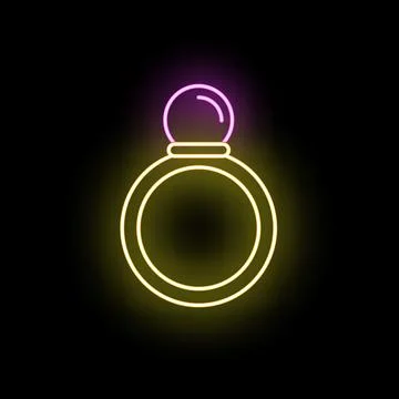 Glowing neon ring with gem for proposal concept Illustrazione stock