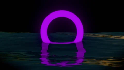 Glowing neon ring reflecting on tranquil night waters looped Stock Footage 311806963