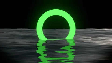 Glowing neon ring reflecting on tranquil night waters looped Stock Footage 311807111