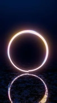 Glowing Neon Ring with Reflection on Dark Surface Illustrazione stock
