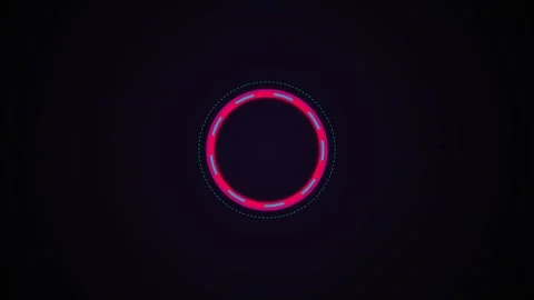 Glowing neon rings grid pulses on black background Stock Footage 346506754