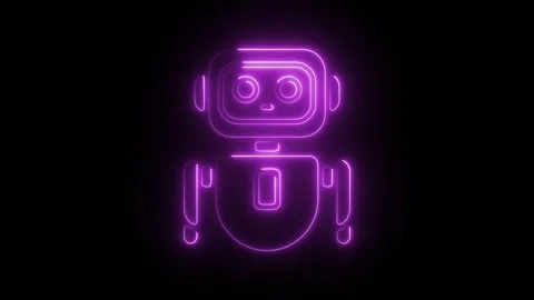 Glowing Neon Robot Assistant Icon Animation on Black Background, HD Motion .. Stock Footage 301173278