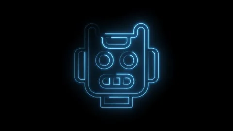 Glowing neon robot face animation on black background retro futuristic cybe.. Stock Footage 314536650