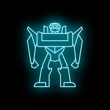 Glowing neon robot icon representing artificial intelligence Stock Illustration