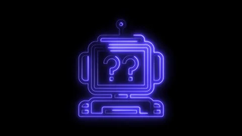 Glowing neon robot with question marks animation on a black background concept Stock Footage 322973544