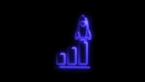 Glowing neon rocket ascends on rising bar graph symbolizing business growth.. Stock Footage 314700698